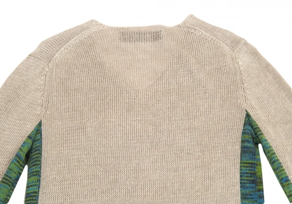 コムデギャルソン オムプリュスCOMME des GARCONS HOMME PLUS リネンサイド切替デザインVネックニット ベージュM位 K-83160_011