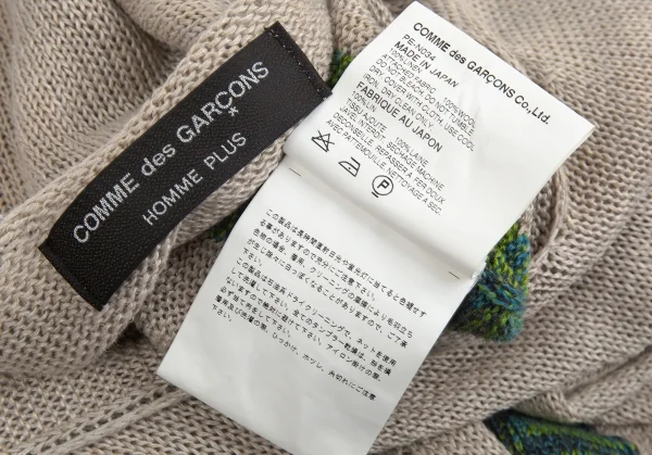 コムデギャルソン オムプリュスCOMME des GARCONS HOMME PLUS リネンサイド切替デザインVネックニット ベージュM位 K-83160_014