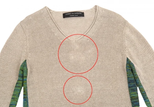 コムデギャルソン オムプリュスCOMME des GARCONS HOMME PLUS リネンサイド切替デザインVネックニット ベージュM位 K-83160_002