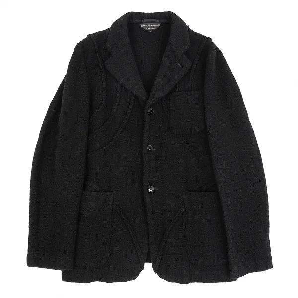 コムデギャルソン オムプリュスCOMME des GARCONS HOMME PLUS ウール製品染めカーブ切替ジャケット 黒L K-83175_001