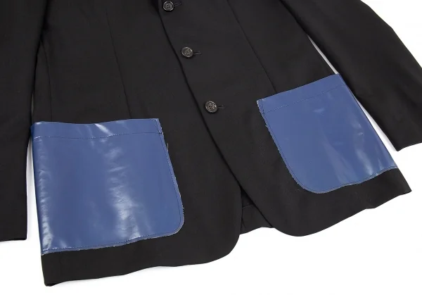 コムデギャルソン オムプリュスCOMME des GARCONS HOMME PLUS ウールギャバフェイクレザーパッチポケットジャケット 黒M K-83249_010