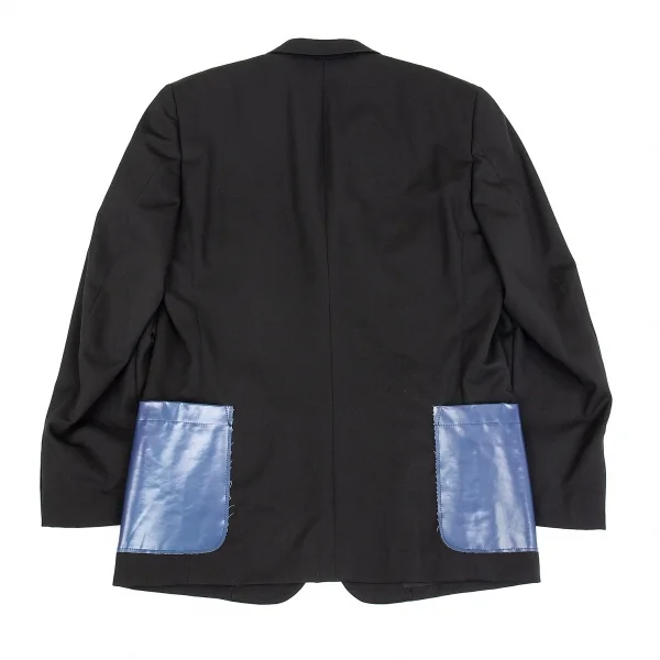 コムデギャルソン オムプリュスCOMME des GARCONS HOMME PLUS ウールギャバフェイクレザーパッチポケットジャケット 黒M K-83249_013