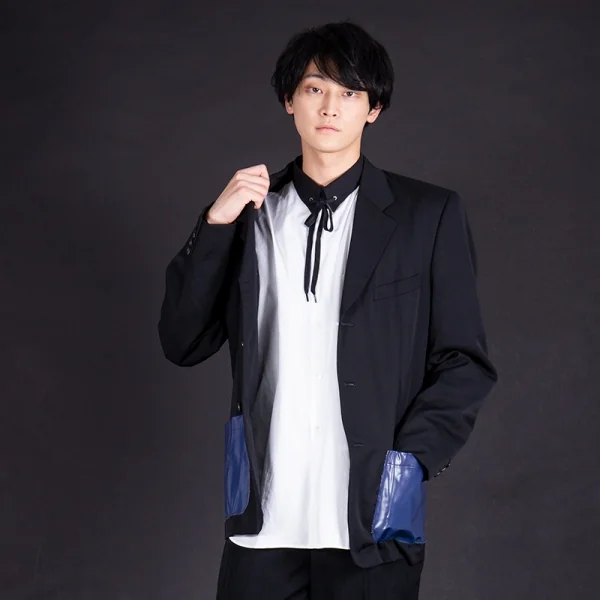 コムデギャルソン オムプリュスCOMME des GARCONS HOMME PLUS ウールギャバフェイクレザーパッチポケットジャケット 黒M K-83249_015