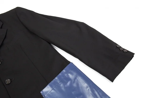 コムデギャルソン オムプリュスCOMME des GARCONS HOMME PLUS ウールギャバフェイクレザーパッチポケットジャケット 黒M K-83249_007