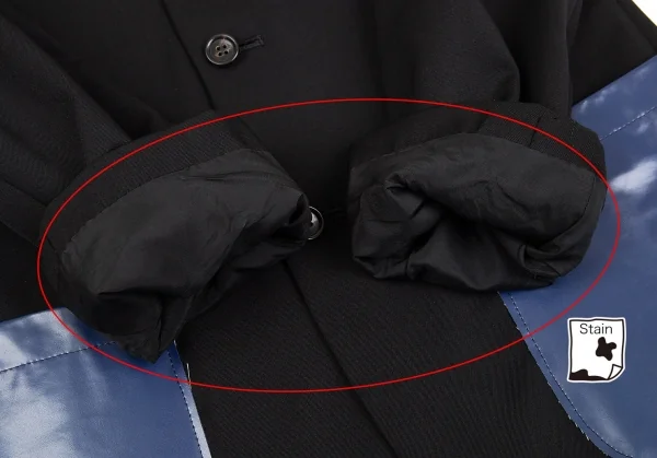 コムデギャルソン オムプリュスCOMME des GARCONS HOMME PLUS ウールギャバフェイクレザーパッチポケットジャケット 黒M K-83249_009