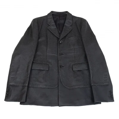 コムデギャルソン オムプリュスCOMME des GARCONS HOMME PLUS パンチングフェイクレザーレイヤード切替ドッキングロックジャケット 黒