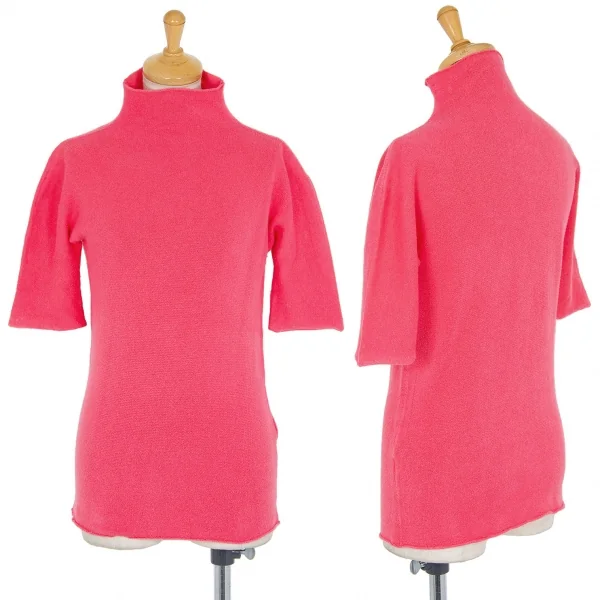 イッセイミヤケ ハートISSEY MIYAKE HaaT ドルマン半袖ハイネックパイルシームレスニット ショッキングピンク2 K-83295_001