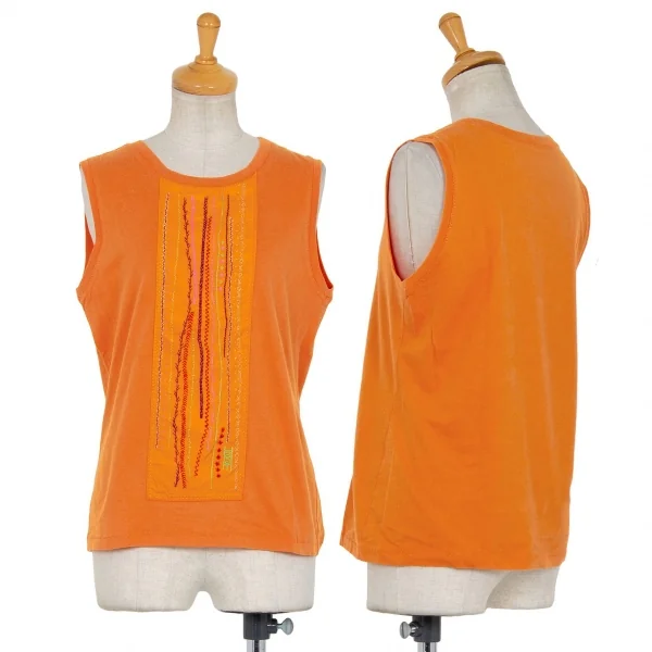 イッセイミヤケ ハートISSEY MIYAKE HaaT フロント刺繍貼り付けタンクトップ オレンジ2 K-83314_001