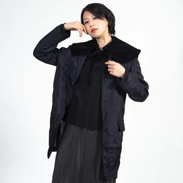 ローブドシャンブル コムデギャルソンrobe de chambre COMME des GARCONS レーヨンロングジャケット 紺M位 K-83333_018