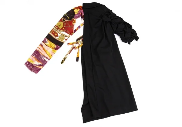 コムデギャルソンCOMME des GARCONS ビンテージスカーフアームスリーブドッキング袖フリル半身ジャケット 黒S K-83398_014