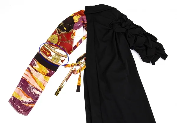 コムデギャルソンCOMME des GARCONS ビンテージスカーフアームスリーブドッキング袖フリル半身ジャケット 黒S K-83398_015