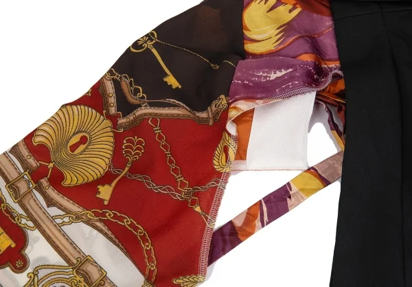 コムデギャルソンCOMME des GARCONS ビンテージスカーフアームスリーブドッキング袖フリル半身ジャケット 黒S K-83398_017