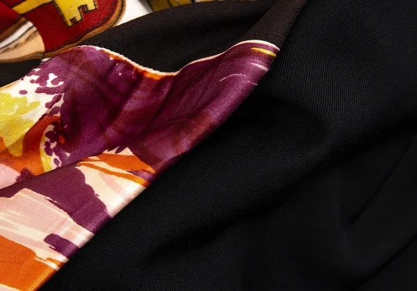 コムデギャルソンCOMME des GARCONS ビンテージスカーフアームスリーブドッキング袖フリル半身ジャケット 黒S K-83398_018