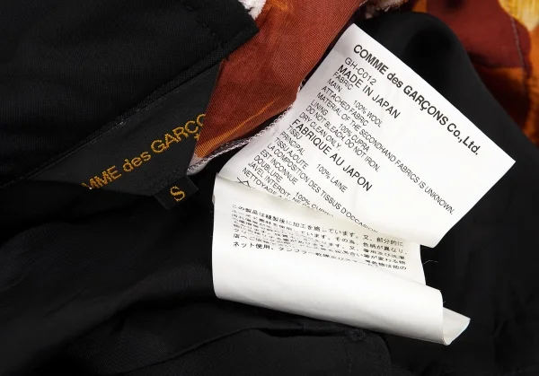 コムデギャルソンCOMME des GARCONS ビンテージスカーフアームスリーブドッキング袖フリル半身ジャケット 黒S K-83398_019