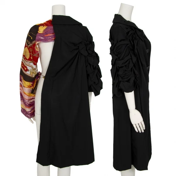 コムデギャルソンCOMME des GARCONS ビンテージスカーフアームスリーブドッキング袖フリル半身ジャケット 黒S K-83398_002