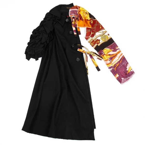 コムデギャルソンCOMME des GARCONS ビンテージスカーフアームスリーブドッキング袖フリル半身ジャケット 黒S K-83398_003