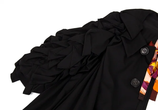 コムデギャルソンCOMME des GARCONS ビンテージスカーフアームスリーブドッキング袖フリル半身ジャケット 黒S K-83398_006