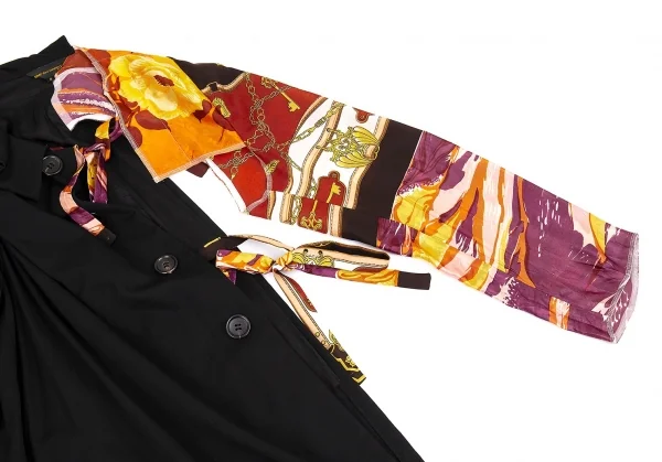 コムデギャルソンCOMME des GARCONS ビンテージスカーフアームスリーブドッキング袖フリル半身ジャケット 黒S K-83398_008