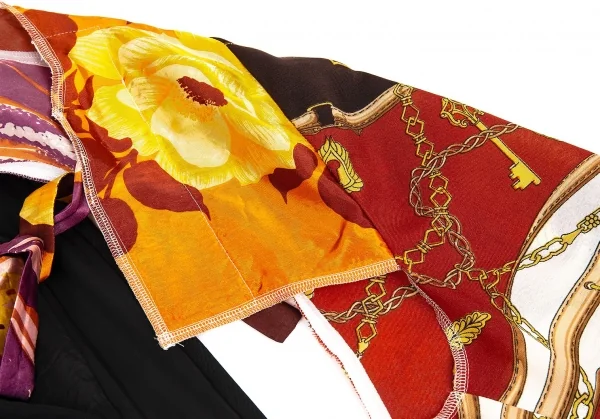 コムデギャルソンCOMME des GARCONS ビンテージスカーフアームスリーブドッキング袖フリル半身ジャケット 黒S K-83398_009