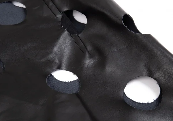 ブラックコムデギャルソンBLACK COMME des GARCONS パンチングシンセティックレザーエプロンワンピース 黒S K-83410_006