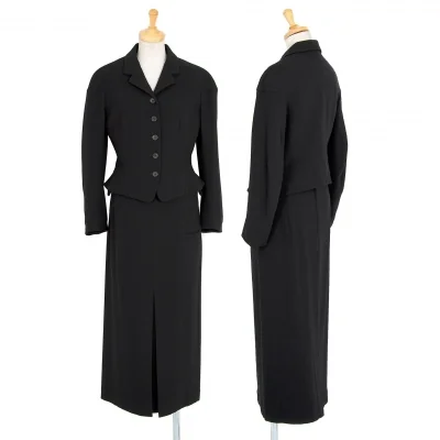 ヨウジヤマモト ファムYohji Yamamoto FEMME ウールジョーゼットショート丈セットアップ 黒