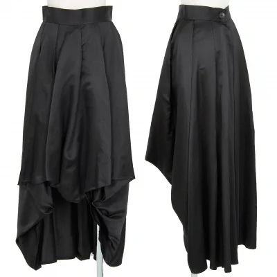 ヨウジヤマモト ファムYohji Yamamoto FEMME シルクサテン前つまみフレアスカート 黒