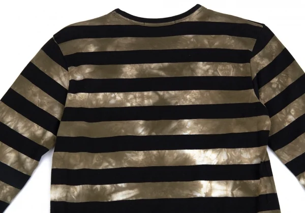 ブラックコムデギャルソンBLACK COMME des GARCONS むら染めボーダーカットソー カーキ黒XS K-83665_010