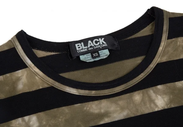 ブラックコムデギャルソンBLACK COMME des GARCONS むら染めボーダーカットソー カーキ黒XS K-83665_004