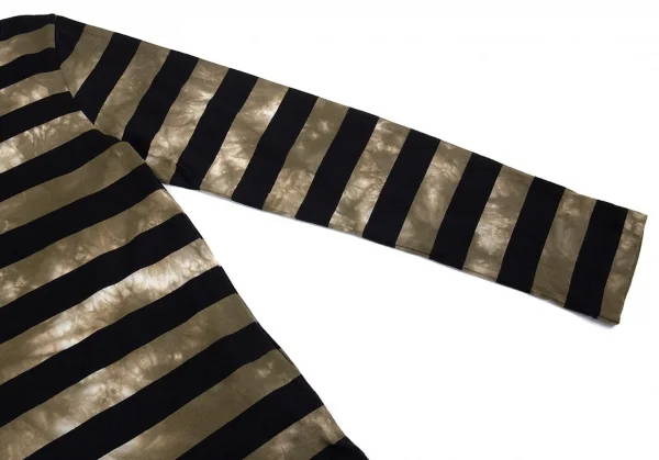 ブラックコムデギャルソンBLACK COMME des GARCONS むら染めボーダーカットソー カーキ黒XS K-83665_005