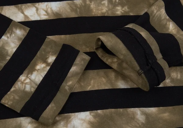 ブラックコムデギャルソンBLACK COMME des GARCONS むら染めボーダーカットソー カーキ黒XS K-83665_006