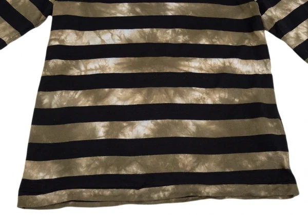 ブラックコムデギャルソンBLACK COMME des GARCONS むら染めボーダーカットソー カーキ黒XS K-83665_007