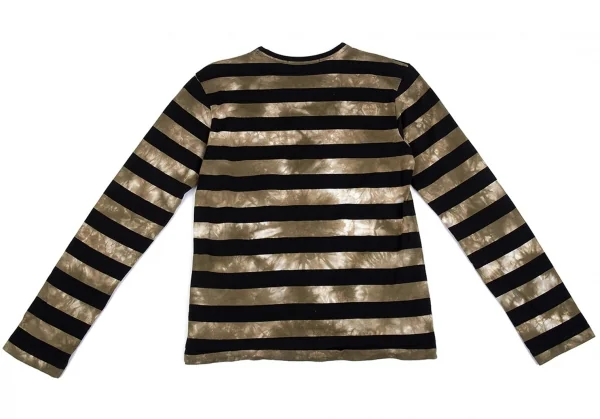 ブラックコムデギャルソンBLACK COMME des GARCONS むら染めボーダーカットソー カーキ黒XS K-83665_009