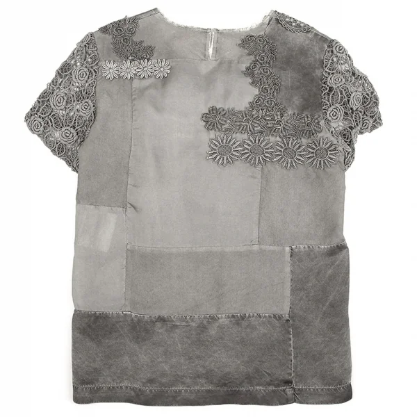 トリココムデギャルソンtricot COMME des GARCONS 製品染めレース切替パッチワークトップス グレーS K-83667_010