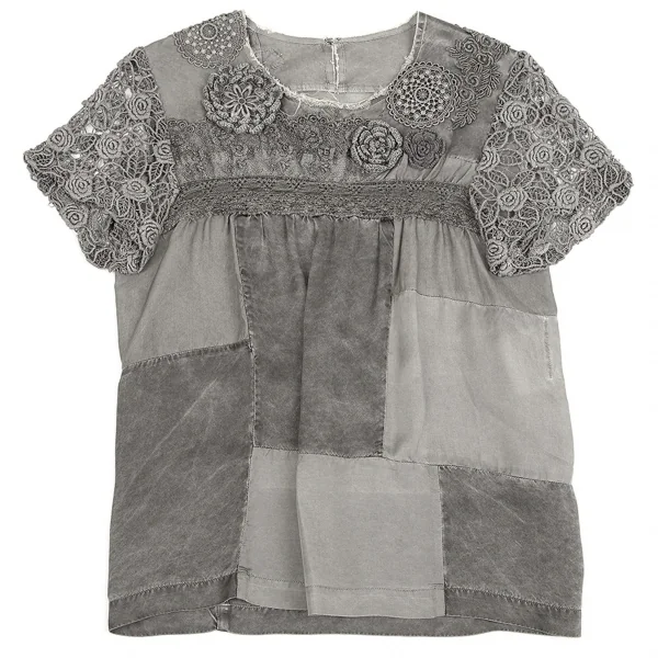 トリココムデギャルソンtricot COMME des GARCONS 製品染めレース切替パッチワークトップス グレーS K-83667_002