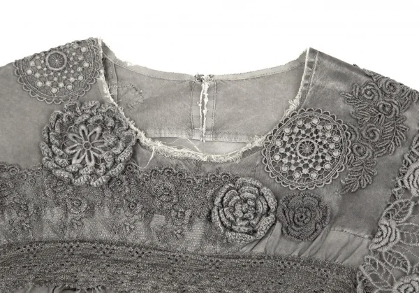 トリココムデギャルソンtricot COMME des GARCONS 製品染めレース切替パッチワークトップス グレーS K-83667_003