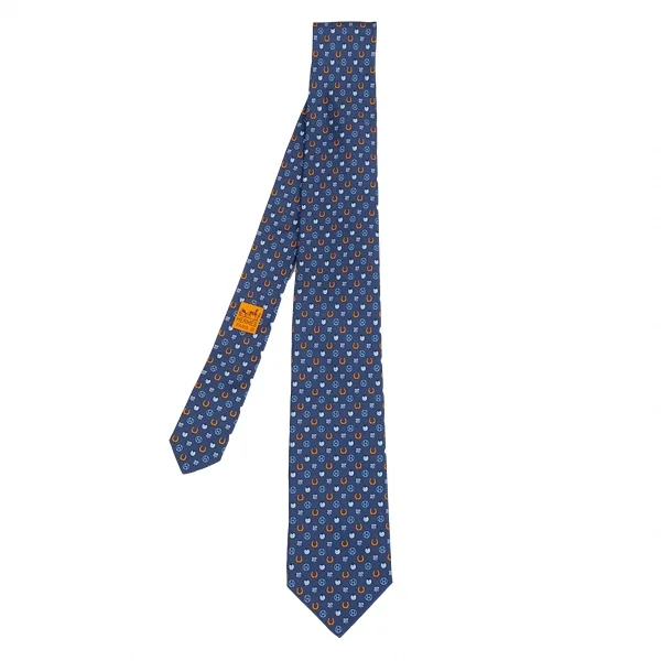 エルメスHERMES シルクネクタイ 紺オレンジ K-83693_001