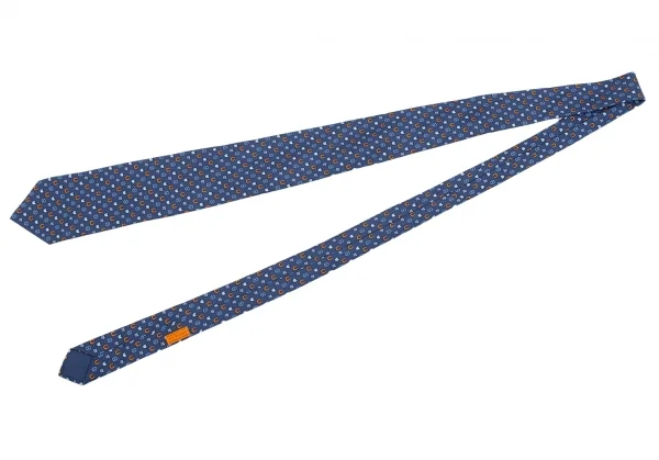 エルメスHERMES シルクネクタイ 紺オレンジ K-83693_002