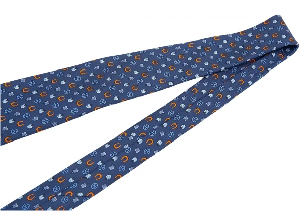 エルメスHERMES シルクネクタイ 紺オレンジ K-83693_003