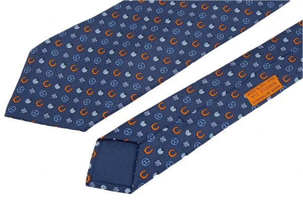 エルメスHERMES シルクネクタイ 紺オレンジ K-83693_004