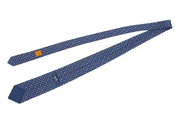 エルメスHERMES シルクネクタイ 紺オレンジ K-83693_005