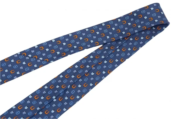 エルメスHERMES シルクネクタイ 紺オレンジ K-83693_006