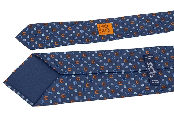 エルメスHERMES シルクネクタイ 紺オレンジ K-83693_007