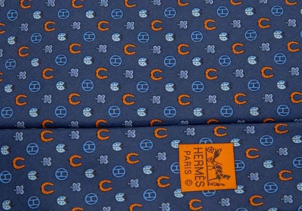 エルメスHERMES シルクネクタイ 紺オレンジ K-83693_008