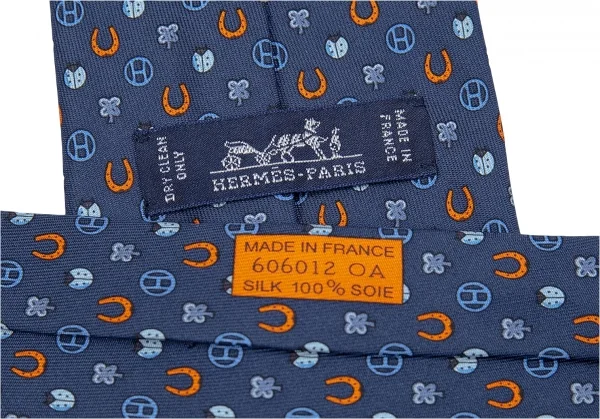 エルメスHERMES シルクネクタイ 紺オレンジ K-83693_009