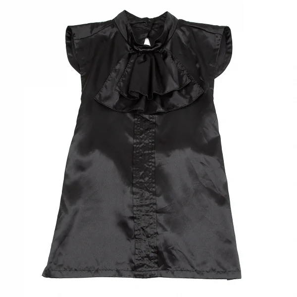 コムコム コムデギャルソンCOMME des GARCONSポリサテンギャザースカーフ前掛けベスト 黒M K-83728_002