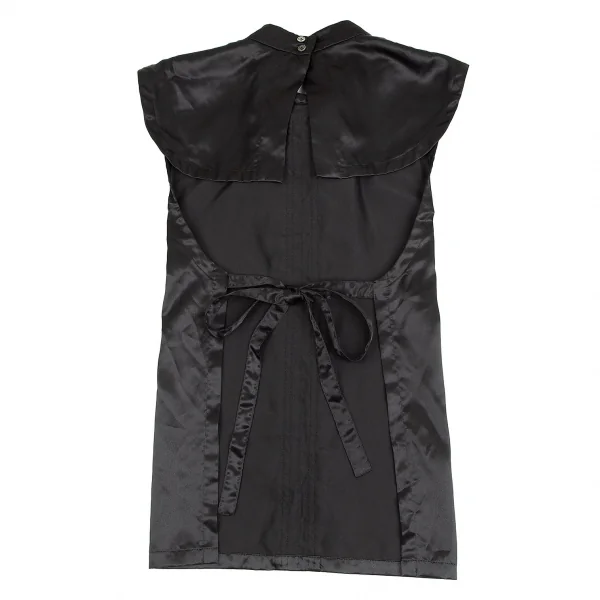 コムコム コムデギャルソンCOMME des GARCONSポリサテンギャザースカーフ前掛けベスト 黒M K-83728_010