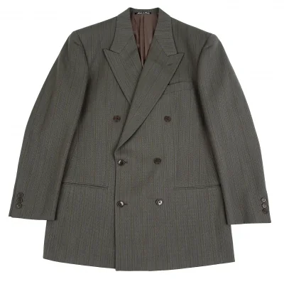 ジョルジオ アルマーニGIORGIO ARMANI ウールストライプダブルジャケット グレー