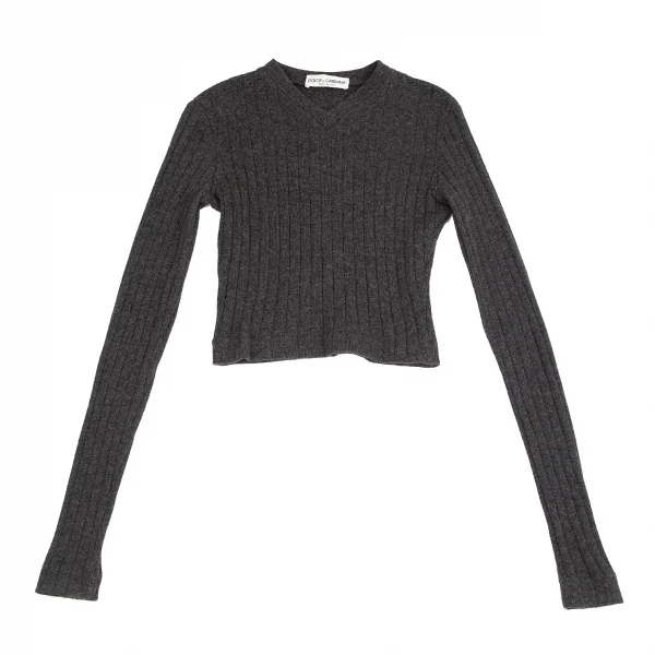 ドルチェ&ガッバーナDOLCE&GABBANA ショート丈Vネックリブニットセーター グレー40 K-83863_002
