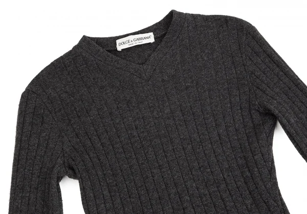 ドルチェ&ガッバーナDOLCE&GABBANA ショート丈Vネックリブニットセーター グレー40 K-83863_003