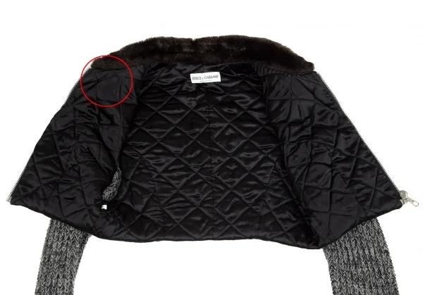 ドルチェ&ガッバーナDOLCE&GABBANA 袖ニット切替ボア襟ショート丈ブルゾン 黒グレー42 K-83866_010